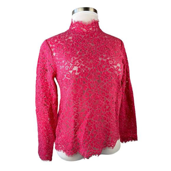 J. Crew Scalloped Lace Mock Neck Long Sleeve Sheer Top BN027 Pink Women's Size 6 - Picture 15 of 16